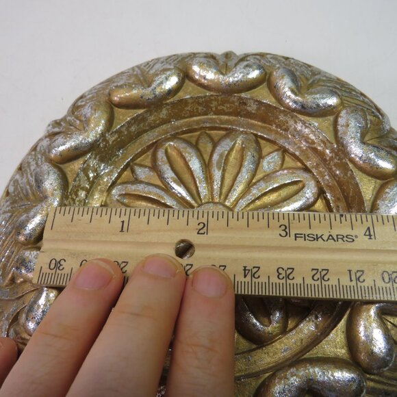 Vintage Medallion Art Deco Victorian Design Gold w Silver Leaf flat back HEAVY - Picture 7 of 12